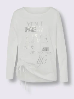 T-shirts avec inscriptions paillettes et détails en dentelle