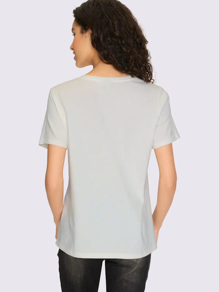 T-shirts avec motif floral brodé encolure ronde manches courtes
