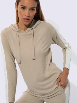 T-shirts à capuche en tricot côtelé avec empiècements contrastés