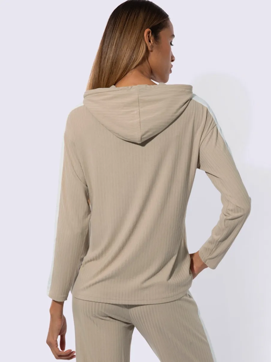 T-shirts à capuche en tricot côtelé avec empiècements contrastés
