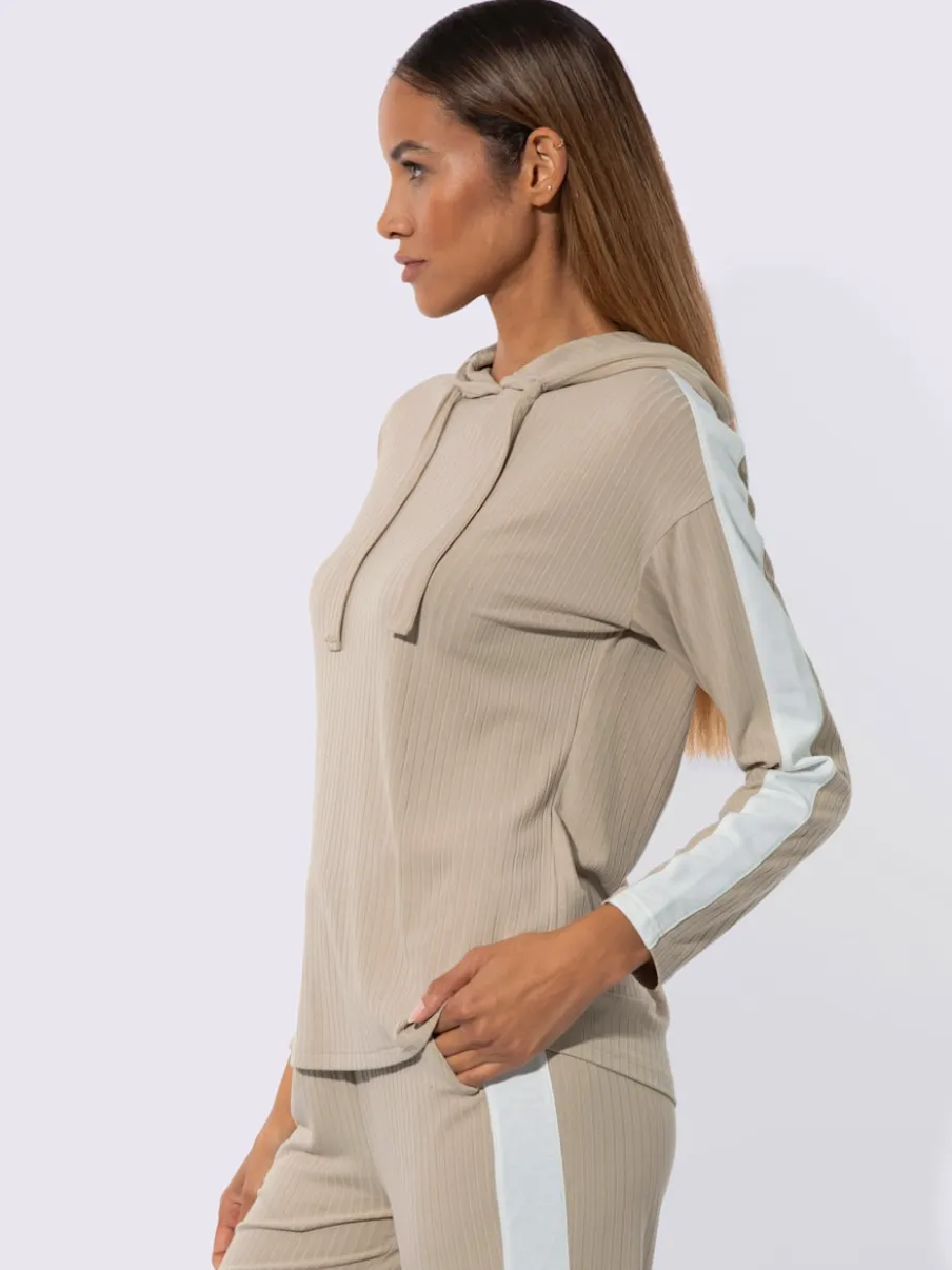 T-shirts à capuche en tricot côtelé avec empiècements contrastés
