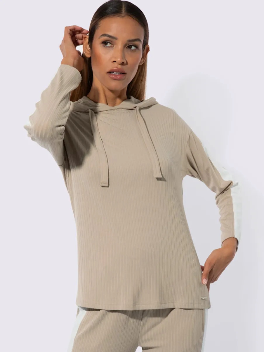 T-shirts à capuche en tricot côtelé avec empiècements contrastés