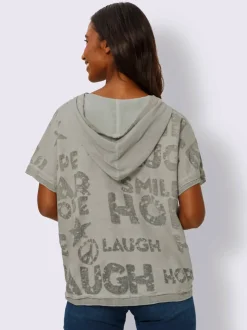 T-shirts à capuche mancherons avec inscriptions et dos long