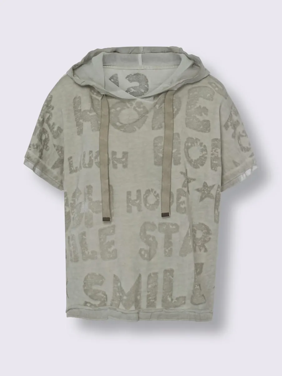 T-shirts à capuche mancherons avec inscriptions et dos long