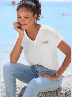T-shirts à col en v avec logo sur poitrine