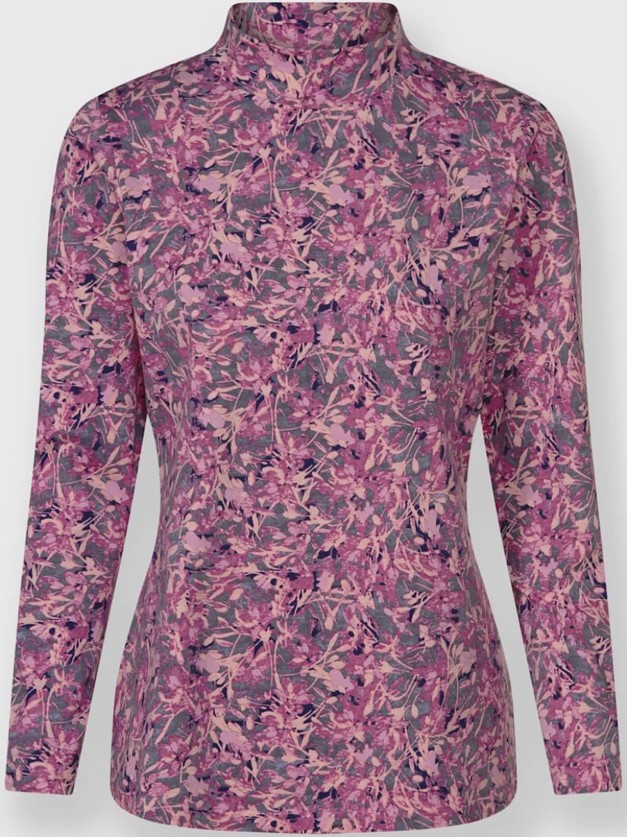 T-shirts à col montant avec motif floral en coton