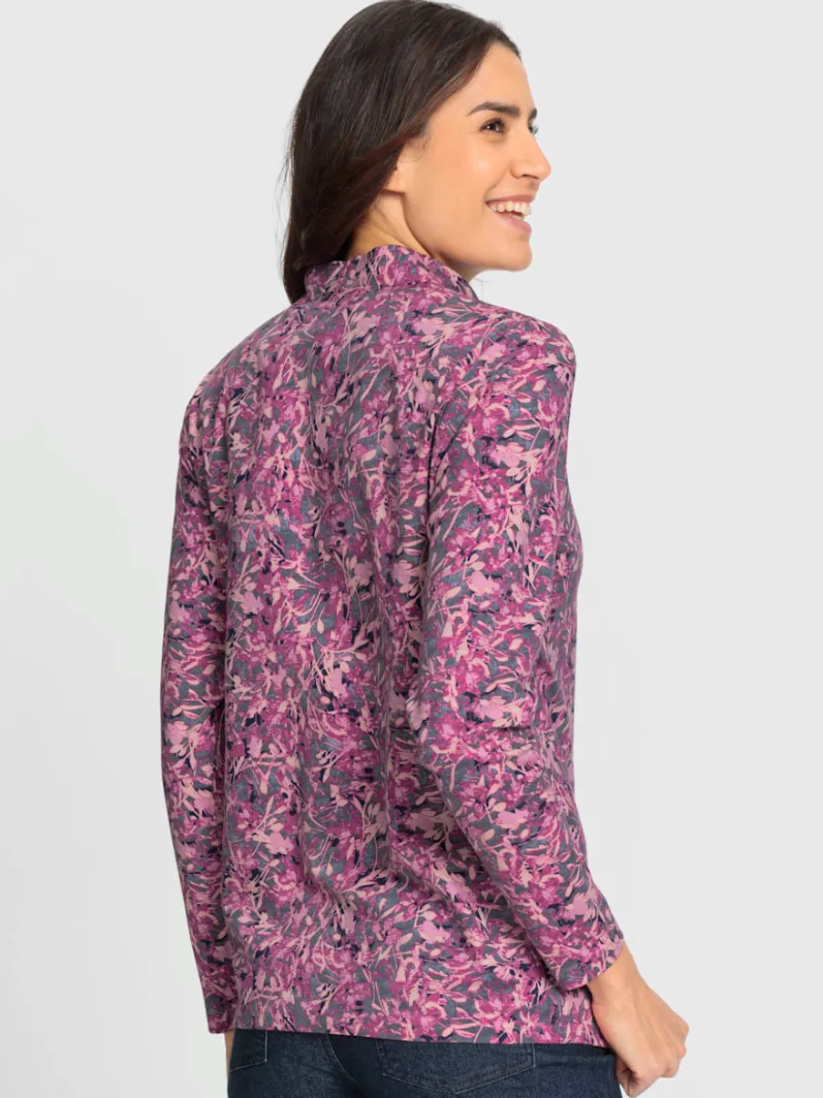 T-shirts à col montant avec motif floral en coton