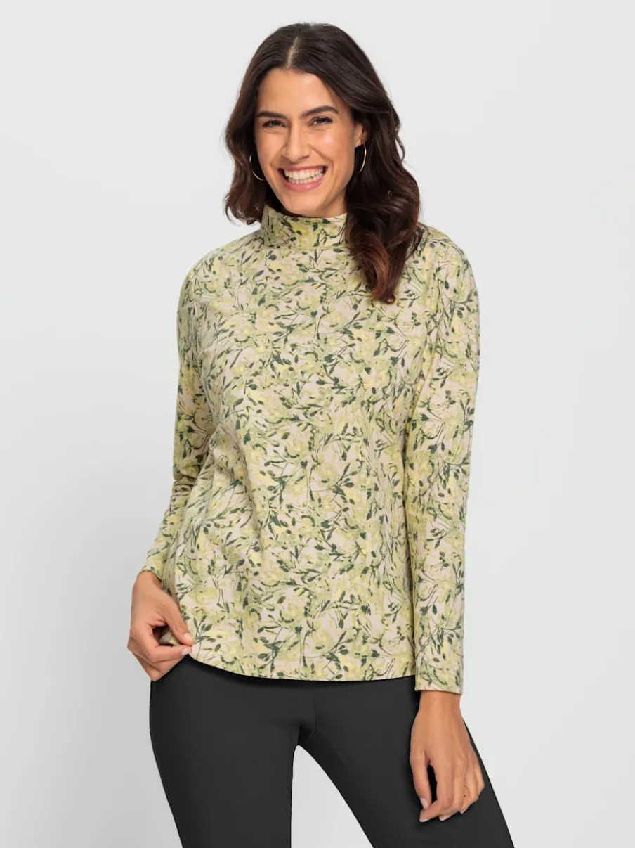 T-shirts à col montant avec motif floral en coton