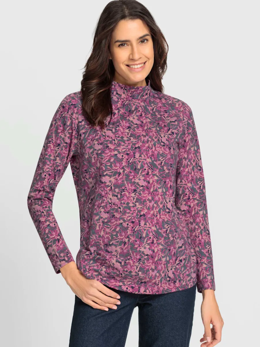 T-shirts à col montant avec motif floral en coton