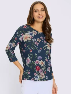 T-shirts à col rond extensibles avec motifs floraux élégants