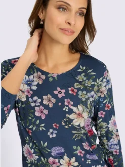 T-shirts à col rond extensibles avec motifs floraux élégants
