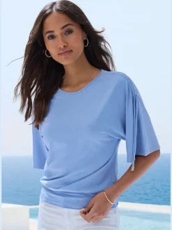 T-shirts à col rond froncé avec manches réglables