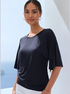 T-shirts à col rond froncé avec manches réglables