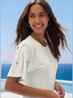 T-shirts à col rond froncé avec manches réglables