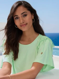 T-shirts à col rond froncé avec manches réglables