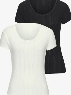 T-shirts à col rond manches courtes coton doux et ajouré