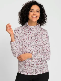 T-shirts à col roulé floral avec manches longues doux