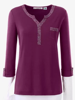 T-shirts col V imprimé avec manches trois quart scintillantes