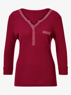 T-shirts col V imprimé avec manches trois quart scintillantes