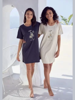 T-shirts de nuit courts avec imprimé et manches courtes