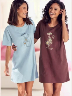 T-shirts de nuit courts avec imprimé et manches courtes