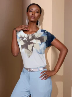 T-shirts à encolure ronde avec imprimé floral léger