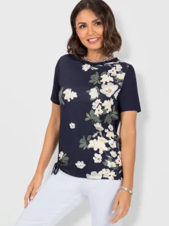 T-shirts à encolure ronde avec motifs floraux et liens