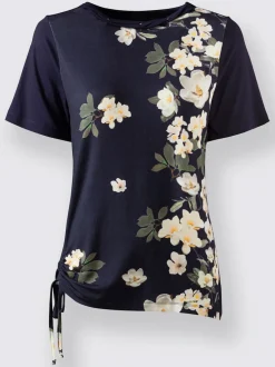 T-shirts à encolure ronde avec motifs floraux et liens