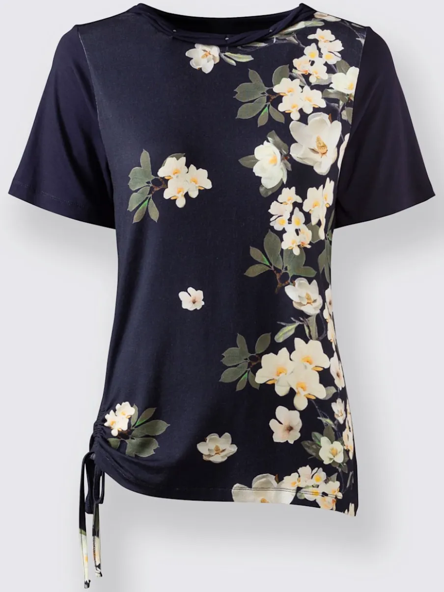 T-shirts à encolure ronde avec motifs floraux et liens