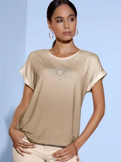 T-shirts à encolure ronde avec motifs et détails brillants