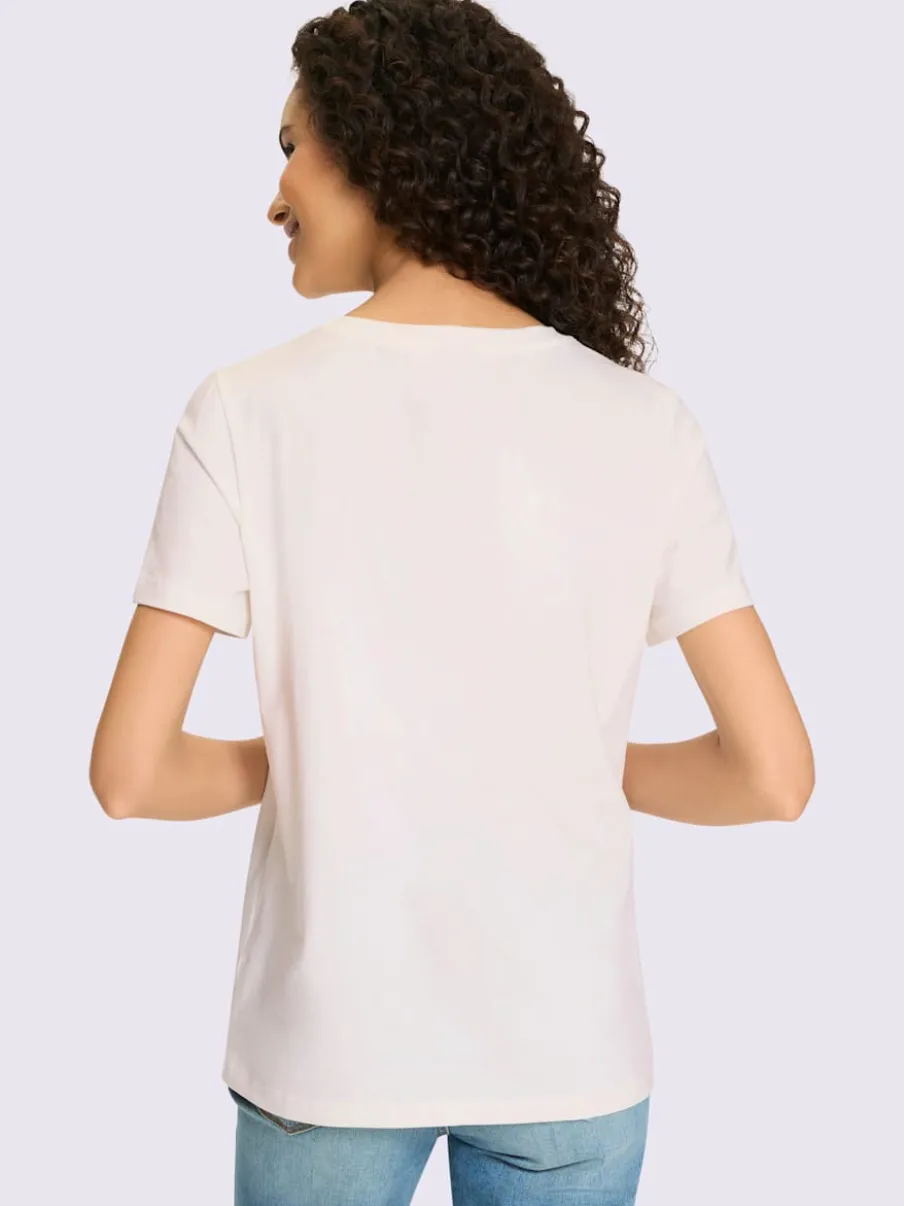T-shirts à encolure ronde avec motif feuille métallisé