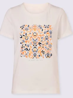T-shirts à encolure ronde avec motif feuille métallisé