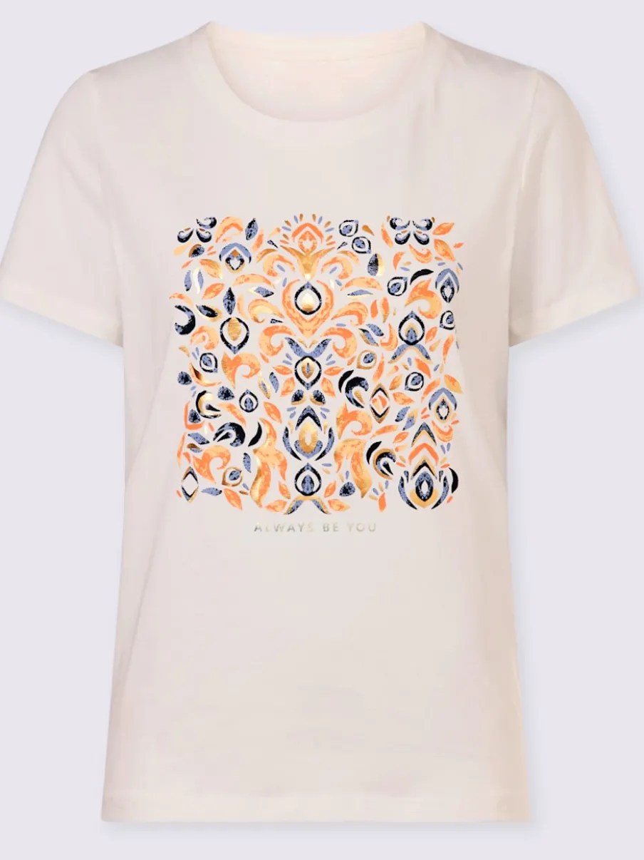 T-shirts à encolure ronde avec motif feuille métallisé