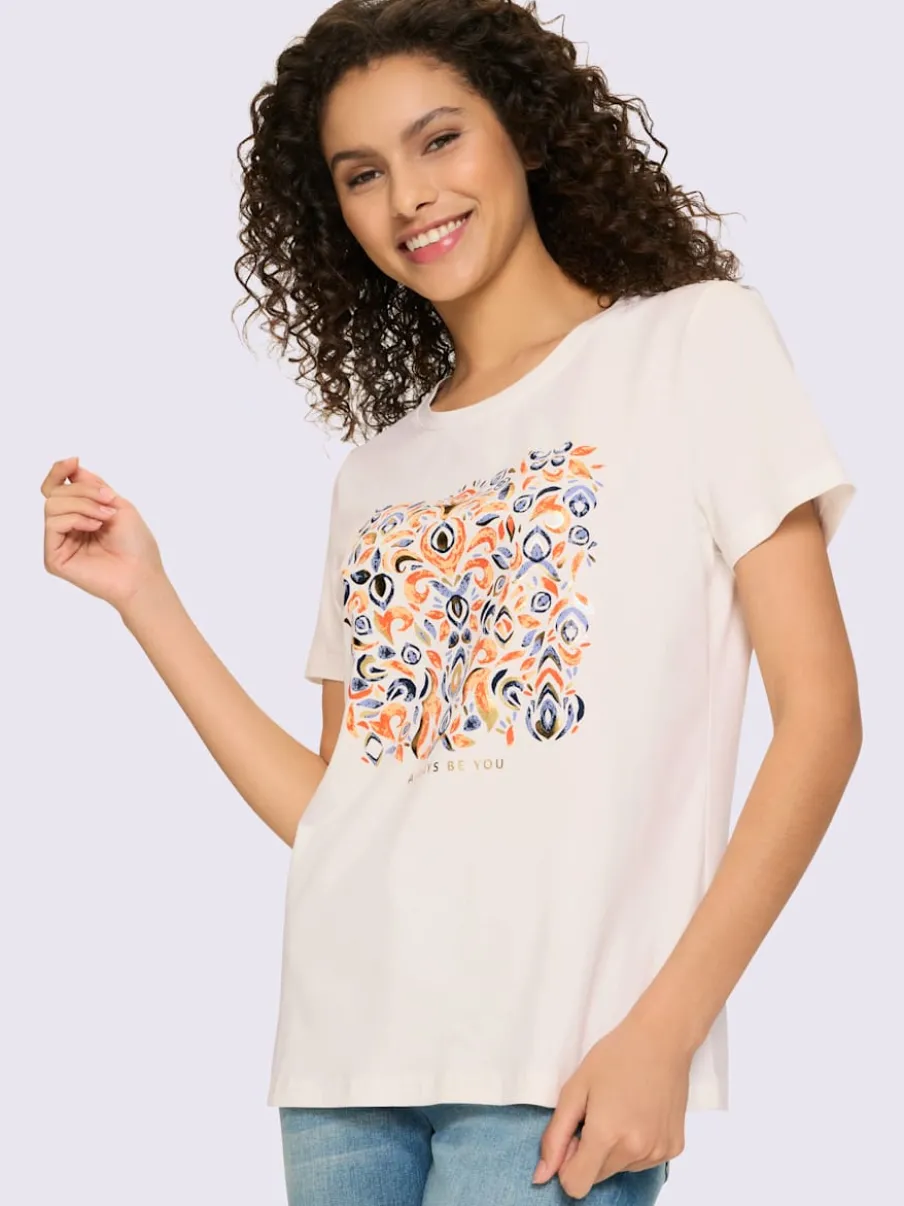 T-shirts à encolure ronde avec motif feuille métallisé