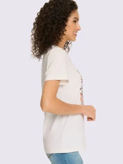 T-shirts à encolure ronde avec motif feuille métallisé