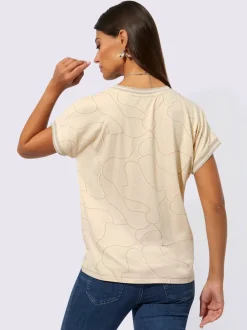 T-shirts à encolure ronde avec rayures et finitions brillantes
