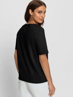 T-shirts à encolure ronde en coton doux avec échancrures brillantes