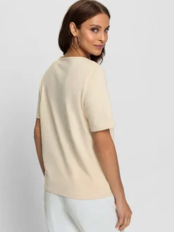 T-shirts à encolure ronde en coton doux avec échancrures brillantes