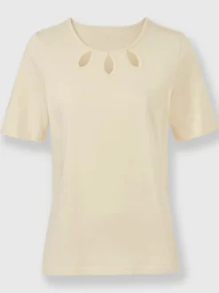 T-shirts à encolure ronde en coton doux avec échancrures brillantes