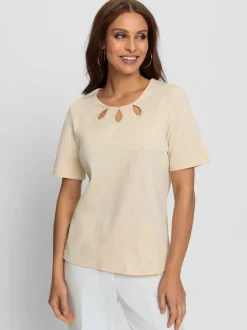 T-shirts à encolure ronde en coton doux avec échancrures brillantes