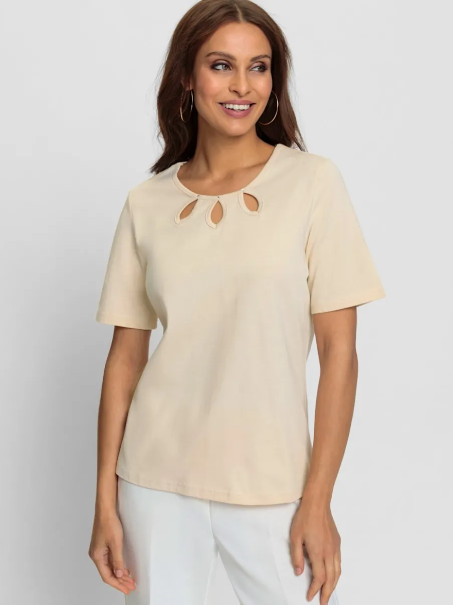 T-shirts à encolure ronde en coton doux avec échancrures brillantes