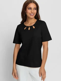T-shirts à encolure ronde en coton doux avec échancrures brillantes