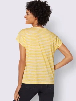 T-shirts à encolure ronde à rayures avec mancherons décontractés