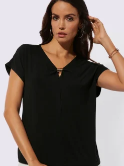 T-shirts à encolure V avec manches chauve-souris féminines