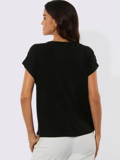 T-shirts à encolure V avec manches chauve-souris féminines