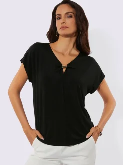 T-shirts à encolure V avec manches chauve-souris féminines