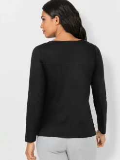 T-shirts en coton avec col V et empiècement dentelle