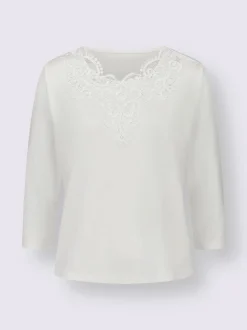 T-shirts en lyocell avec empiècement en dentelle et manches 3/4