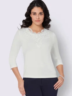 T-shirts en lyocell avec empiècement en dentelle et manches 3/4
