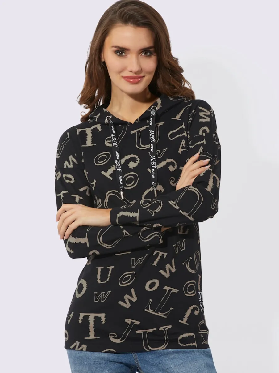 T-shirts longs à capuche avec imprimé lettrage dynamique